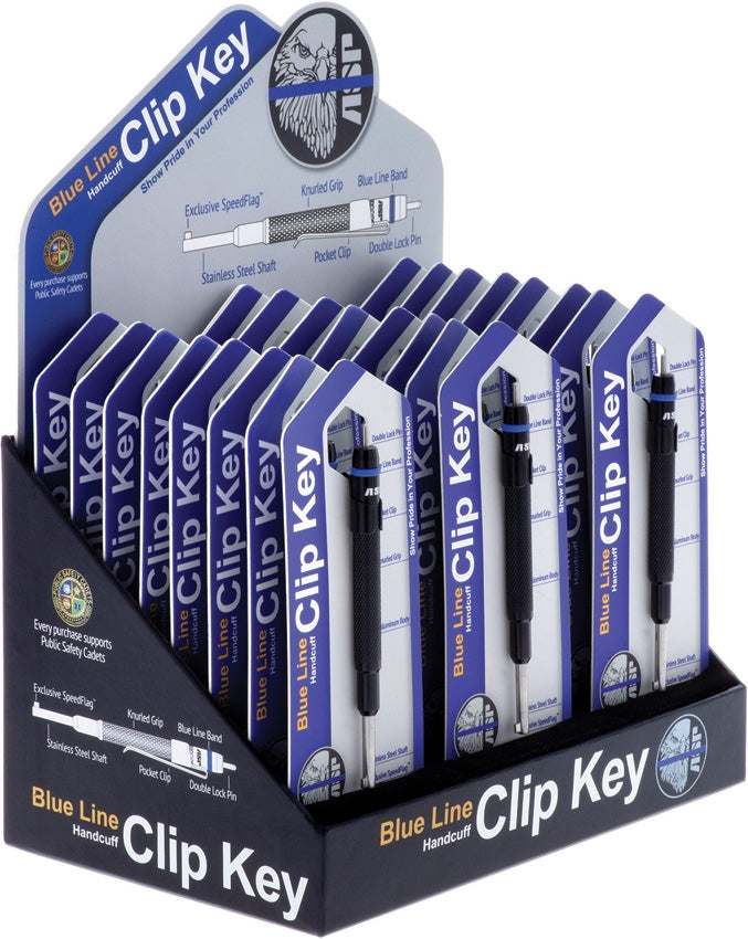 ASP Blue Line Clip Key Display 24Pack of Handcuff Clip Keys